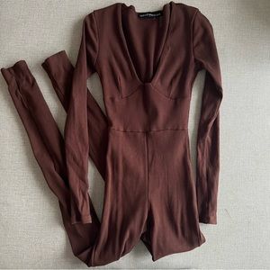 NAKED WARDROBE | Ribbed Brown Jumpsuit